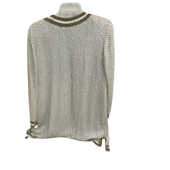 Judith Ann Sequin Silk Jacket M Gold White Vintage India RN 60406 Y2K Glam - Picture 3 of 5